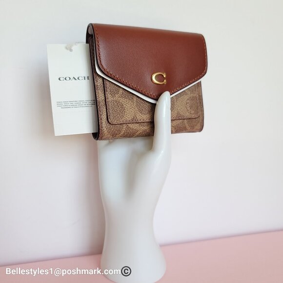 COACH Wyn Small Wallet In Colorblocked Signature Canvas & Leather-Tan Rust - Picture 2 of 16